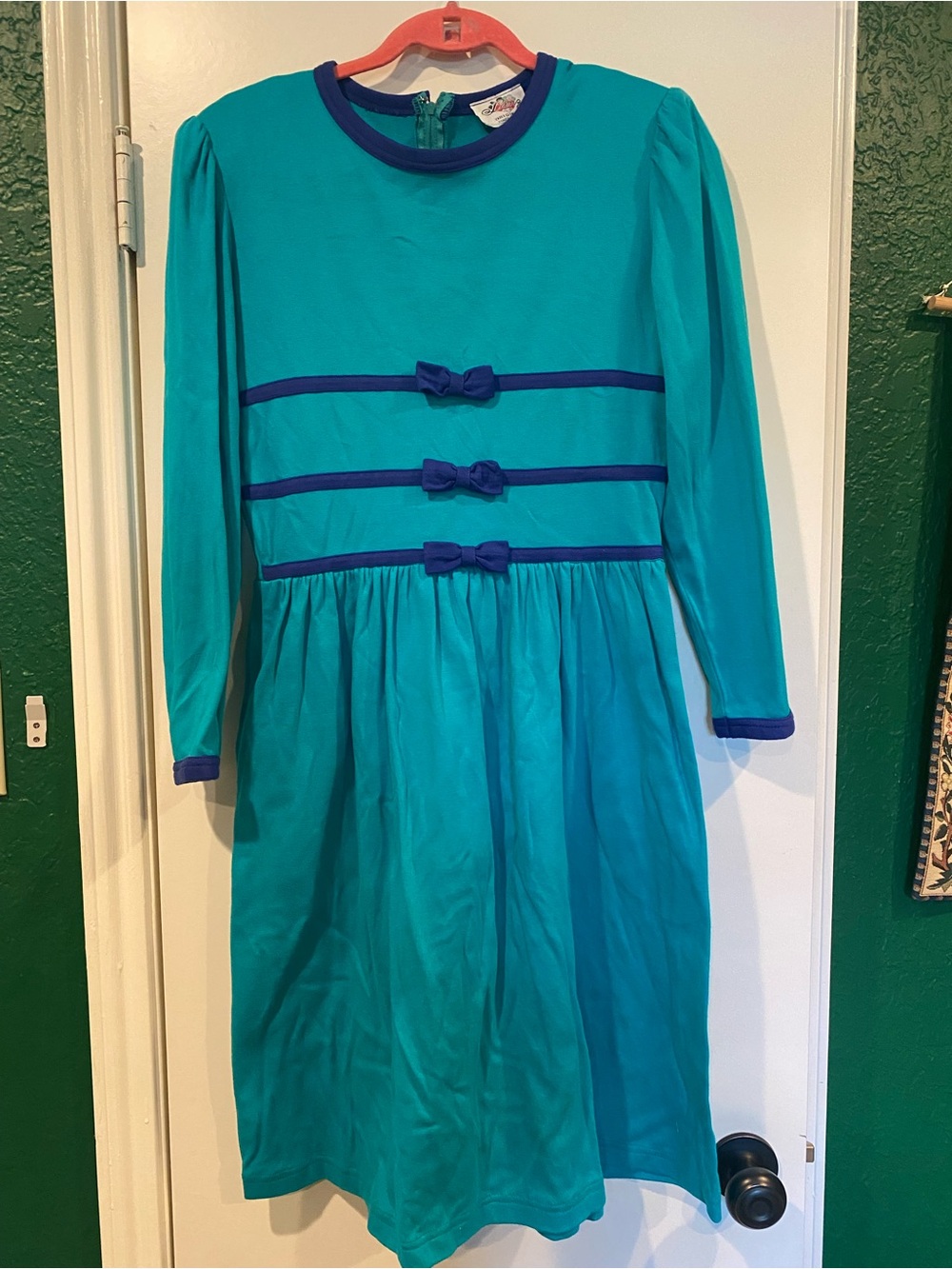 Vintage Lanz Originals Teal Bow Dress